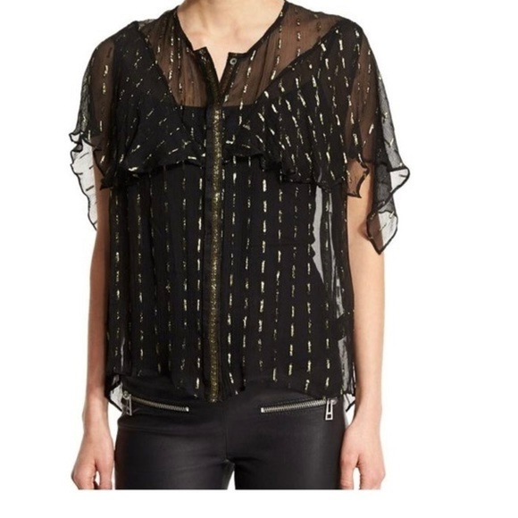 Zadig & Voltaire Tonia Shiny Chiffon top in Black size XS - Picture 1 of 13
